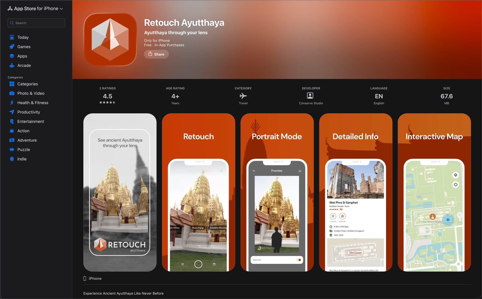 Retouch Ayutthaya travel app map screen